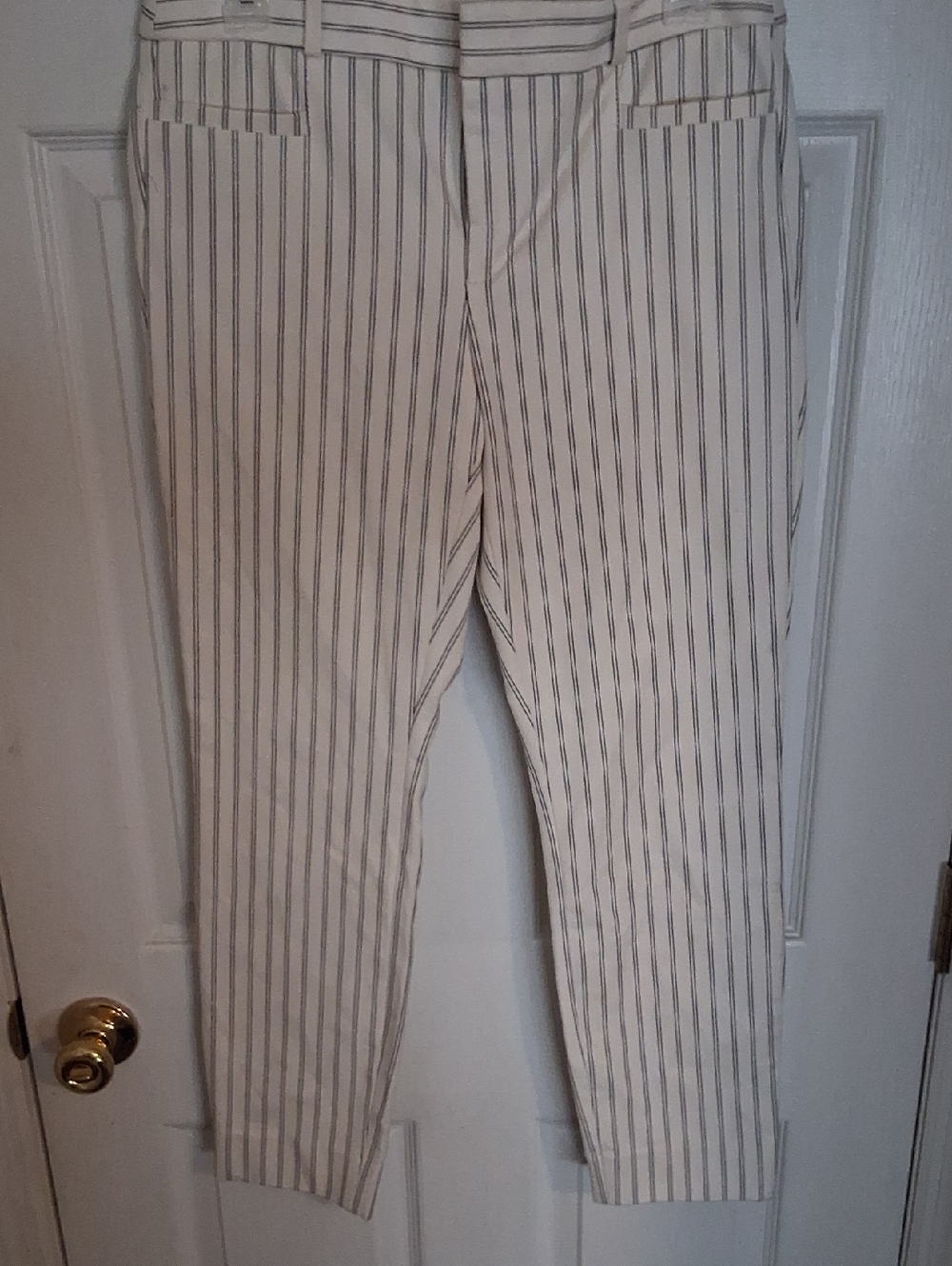 Banana Republic Cream Pants with Black Pinstripes